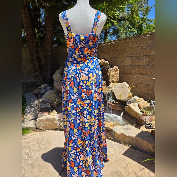 NWT 41 Hawthorn Blue Orange And Yellow Floral Faux Wrap Maxi Dress - Picture 2 of 6